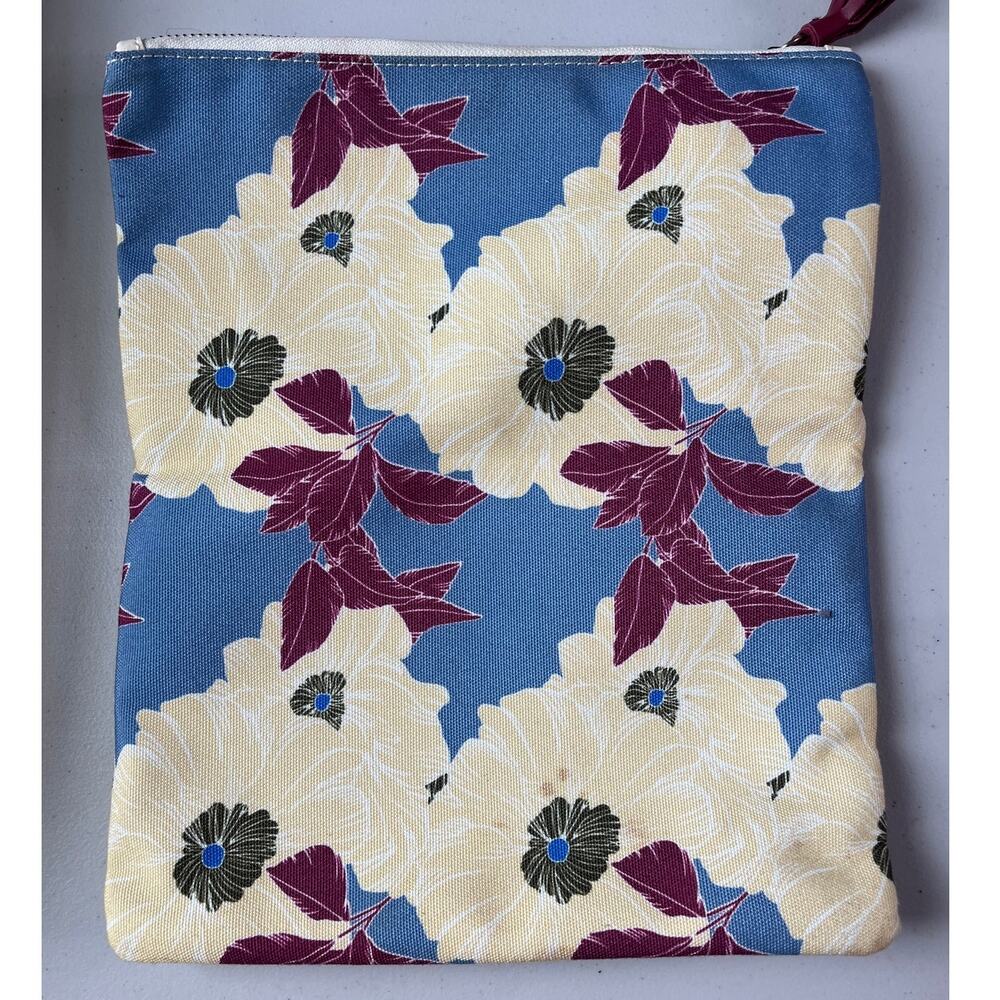 Rachel Pally Floral Foldover Clutch Pouch Blue Cream Red Zip Close